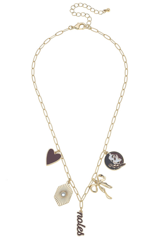 Florida State-Inspired Paper Clip Charm Necklace in Gold