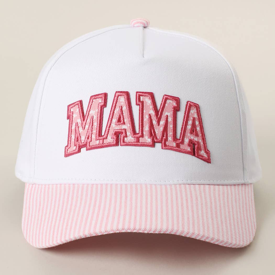 MAMA Embroidered Patch Stripe Brim Trucker Hat