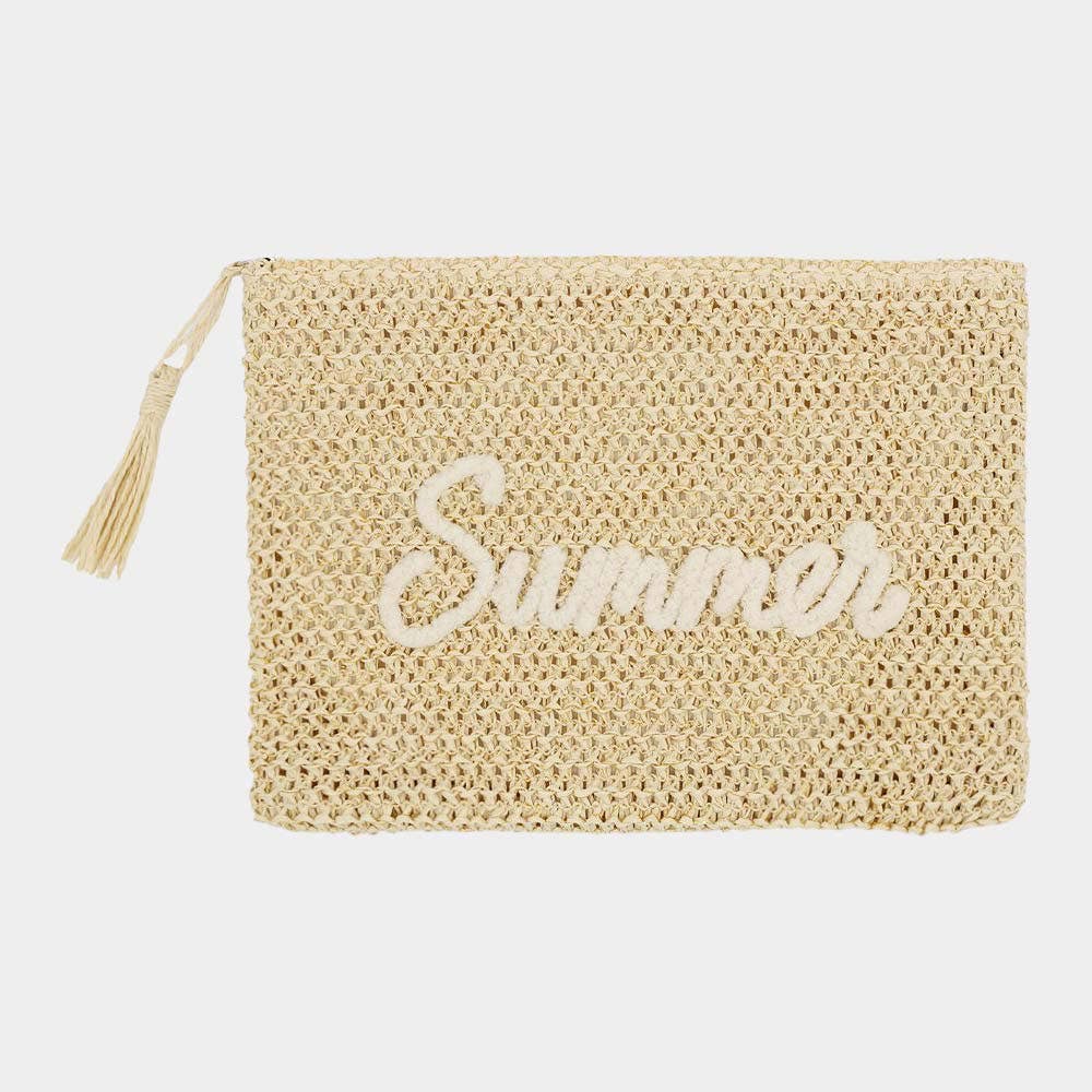 SUMMER Embroidery Woven Straw Pouch Bag