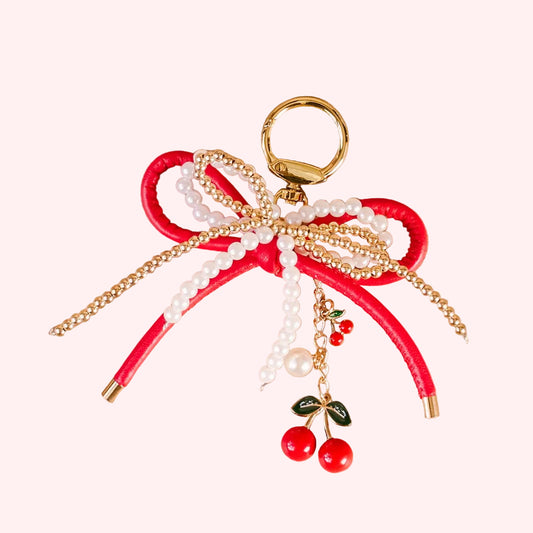 🎀 Cherry Bliss Layered Bows Bag Charm – Statement Keychain Accessory