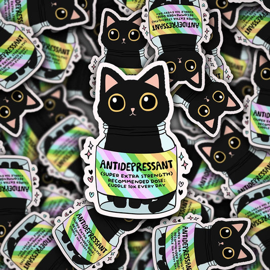 Black Cat Antidepressant Vinyl Decal – Funny Cat Sticker