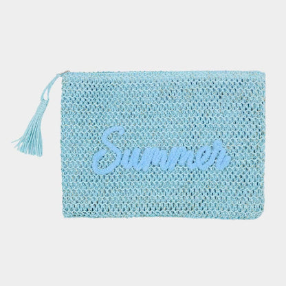 SUMMER Embroidery Woven Straw Pouch Bag