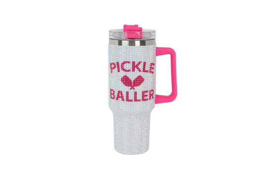 Ladies Blinged out PICKLE BALLER Themed Tumbler Cup