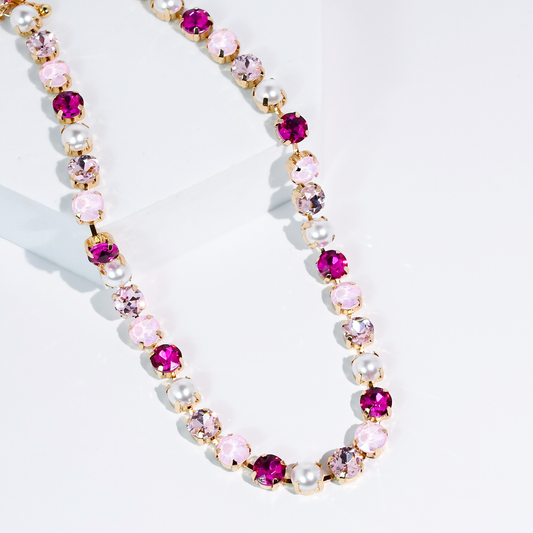 Magenta Crystal Necklace & Stud Earring Set