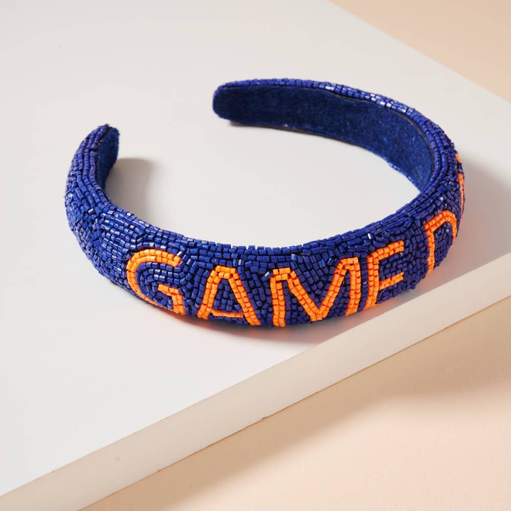 Blue and Orange Game Day Seed Beaded Headband