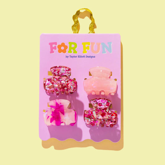 Mini Confetti Claw Clips Set – Pink Hair Accessories for Tweens (4 Pack)