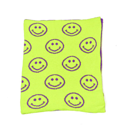 Smiley Face & Lightning Bolt Plush Throw Blanket – Cozy Knit Blanket 50" x 60"