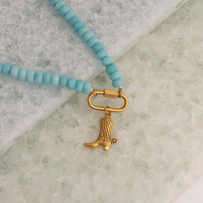 Stainless Steel Turquoise Chunky Bead Carabiner Necklace
