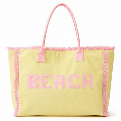 BEACH Letter Embroidery Terry Cloth Frayed Shoulder Tote Bag