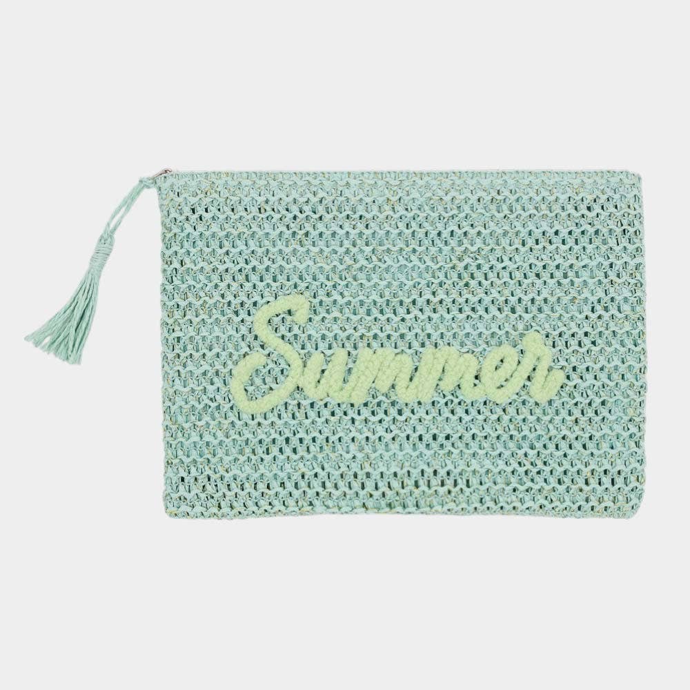 SUMMER Embroidery Woven Straw Pouch Bag