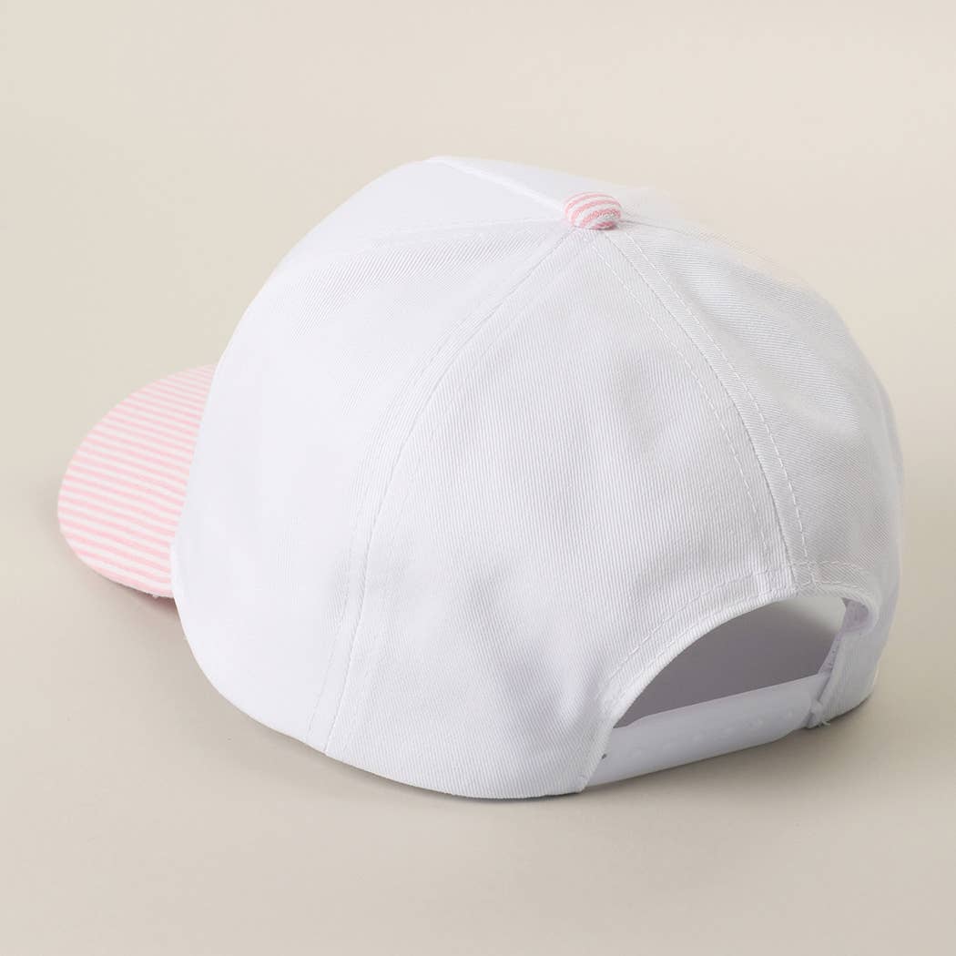 MAMA Embroidered Patch Stripe Brim Trucker Hat