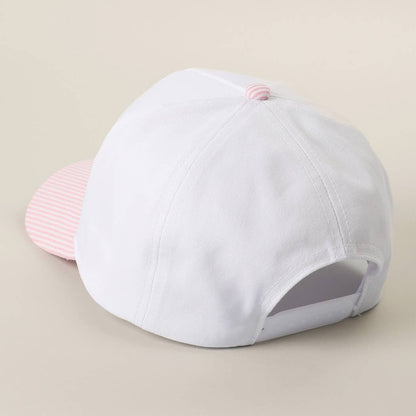 MAMA Embroidered Patch Stripe Brim Trucker Hat