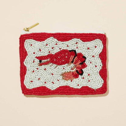 🦞 Lobster Beaded Mini Pouch – Coastal Zipper Clutch Bag