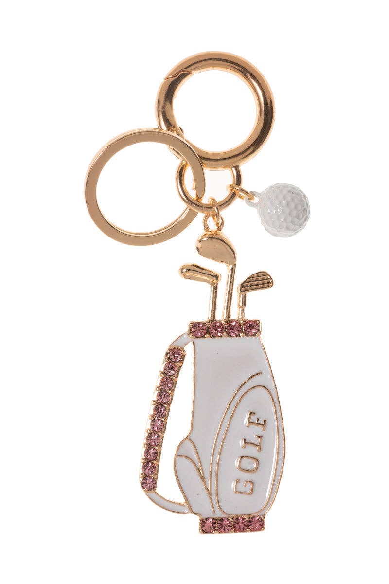 Sports Golf Bag Shaped Enamel With Stones Keychain