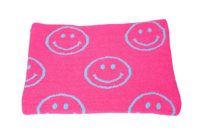 Smiley Face & Lightning Bolt Plush Throw Blanket – Cozy Knit Blanket 50" x 60"
