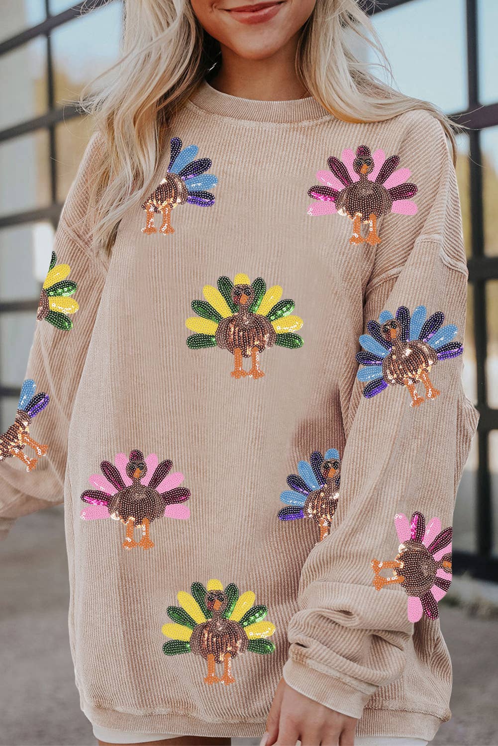 Sequin Turkey Graphic Corded Baggy Sweatshirt