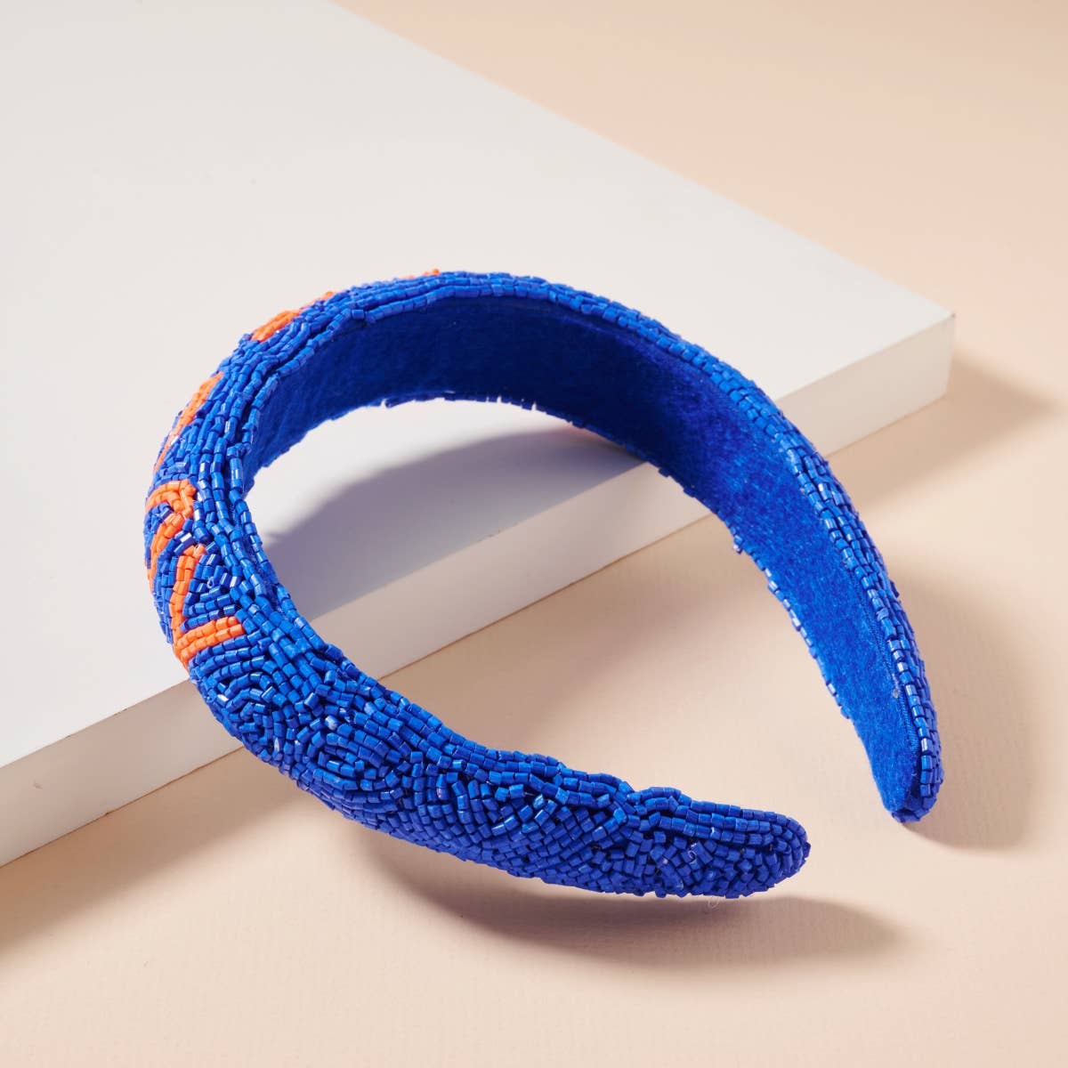 Blue and Orange Game Day Seed Beaded Headband