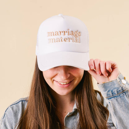 Marriage Material Trucker Hat – Embroidered Mesh Back Cap
