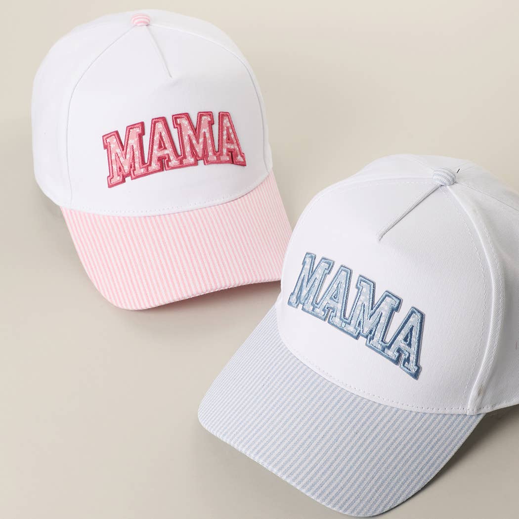 MAMA Embroidered Patch Stripe Brim Trucker Hat