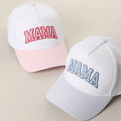 MAMA Embroidered Patch Stripe Brim Trucker Hat