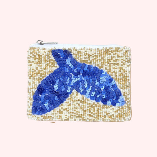 Whale Tale Sequin Seed Beaded Mini Pouch Bag