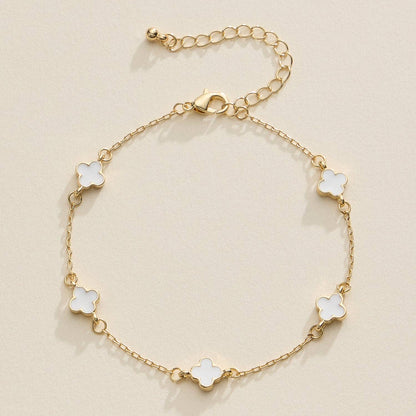 Gold Clover Charm Bracelet – Elegant Dainty Chain with Enamel Accents