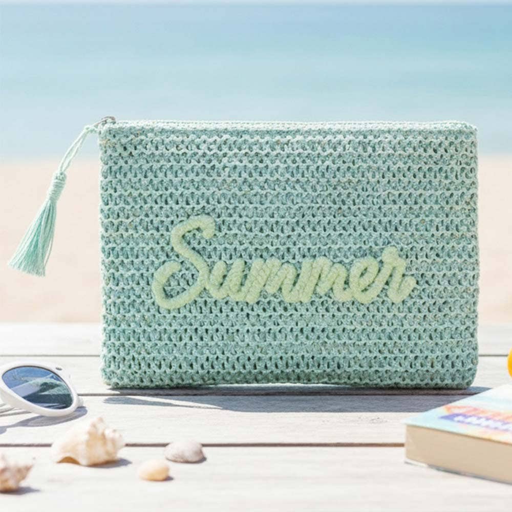SUMMER Embroidery Woven Straw Pouch Bag