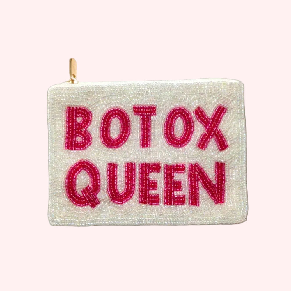 BOTOX QUEEN Message Seed Beaded Mini Pouch Bag