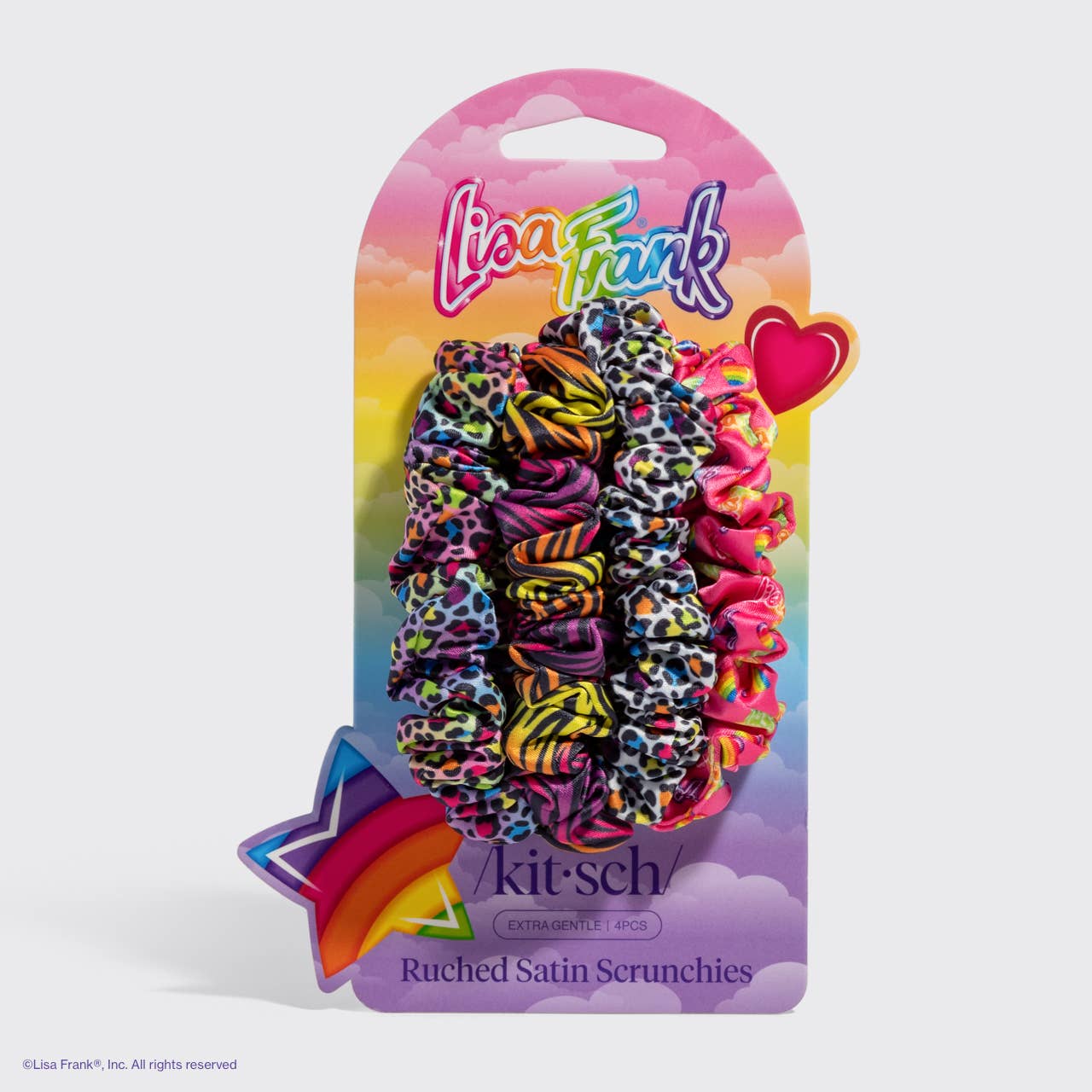 Lisa Frank x Kitsch Satin Scrunchies – Rainbow Leopard Hair Scrunchie Set