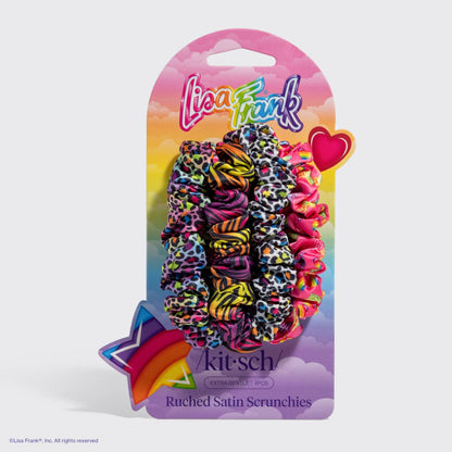 Lisa Frank x Kitsch Satin Scrunchies – Rainbow Leopard Hair Scrunchie Set