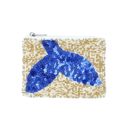 Whale Tale Sequin Seed Beaded Mini Pouch Bag