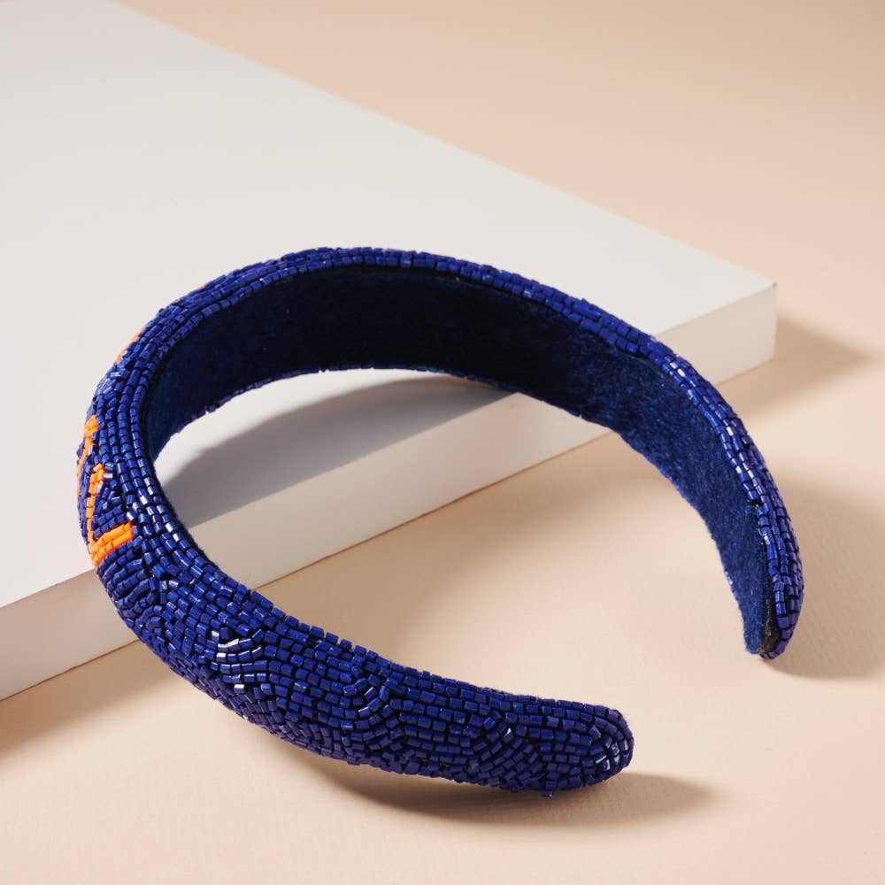 Blue and Orange Game Day Seed Beaded Headband