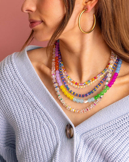 Beaded Necklace - Glass Hearts - Nora